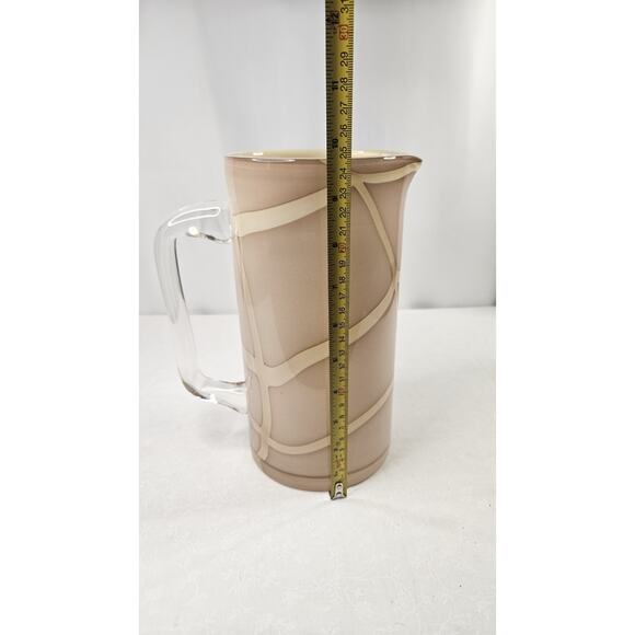 Vintage MCM Hand Blown Glass Pitcher w Handle Nude w Cream Swirls Glass Art - Picture 8 of 9